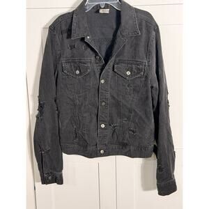 H&M Divided Distressed Black Denim Jacket Women’s Small Classic Fit